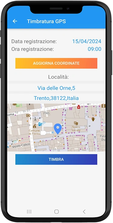 ClockApp su dispositivo mobile - rilevazione presenze